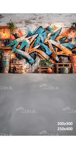 Tło fotograficzne „Graffiti w stylu loft – industrialna przestrzeń street art” | 3917
